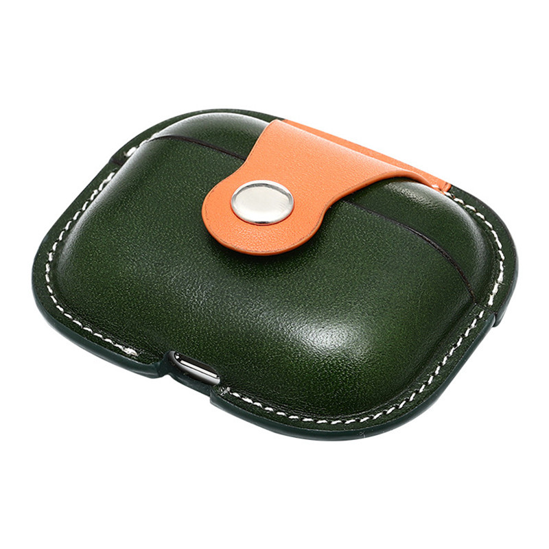 Nya Apple AirPods Pro2 Protective Case, Military Green Color Matching Calfskin Integrated Protective Case, Bluetooth Headset Case Crash Resistant Leather Case